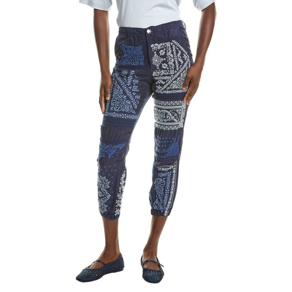 Johnny Was Womens Bandana Embroidered Pant, Blue